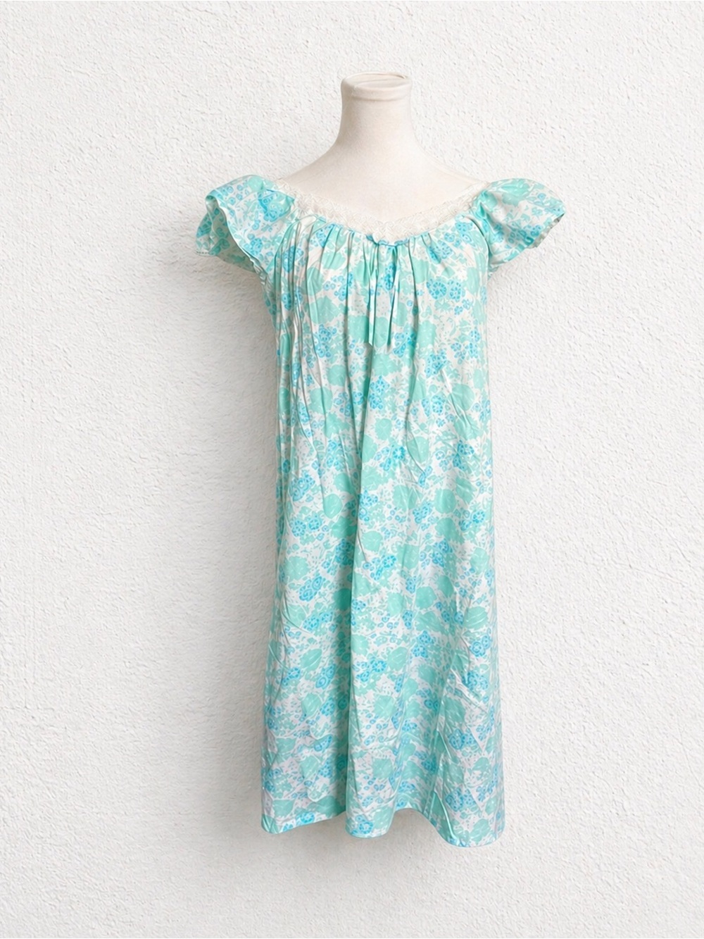 Vintage French country Floral nightie slip - Light Blue babydoll M